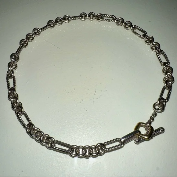 David Yurman Sterling Silver and 18k Gold Figaro Chain Necklace - Picture 4 of 7